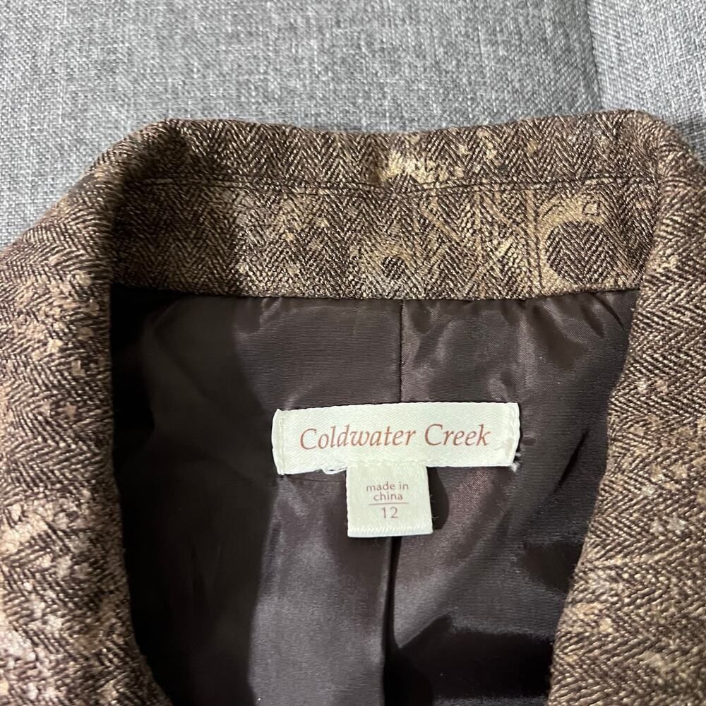 Coldwater‎ Creek Jacket Blazer Women 12 Brown Gold Accent Satin Lining - Picture 4 of 9